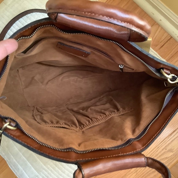 Patricia Nash Woven Leather Oliena Top Handle Satchel Crossbody Cognac SZ Large - Picture 11 of 16